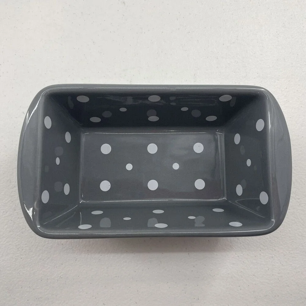Temptations By Tara Mini Loaf Pan Gray Polka Dots‎ 12 Oz Cottage Core Oven Safe